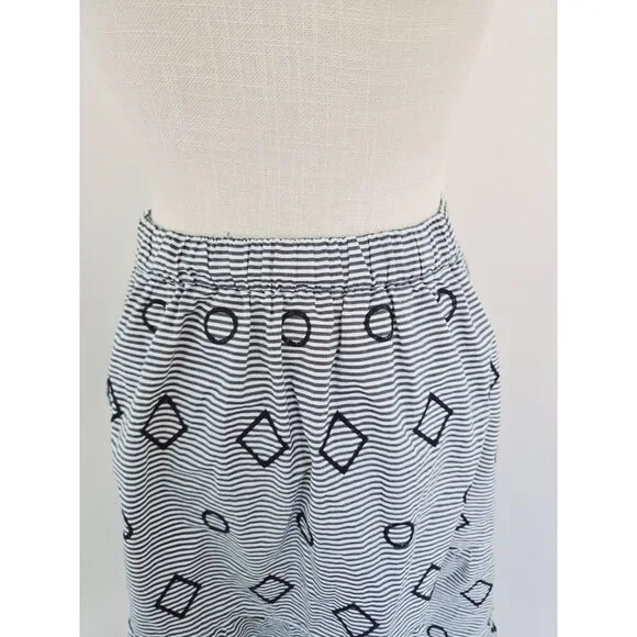 Madewell Embroidered Stripe Midi Navy White 100% Cotton Geometric Full Skirt XS - Picture 8 of 11